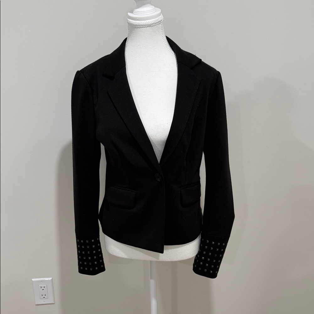 Chic Black Women's Blazer with Studded Cuffs